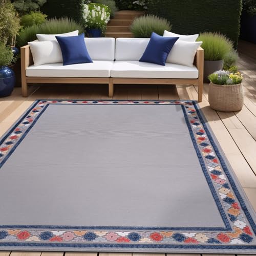Outdoor Rug 5x7 Modern Bordered Area Rugs for Indoor and Outdoor Patio Easy to Clean Non Shedding Living Room Porch Garden Washable Outside Carpet