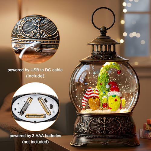 Christmas Snow Globes Christmas Water Lantern with Gnome Whimsical Christmas Tree