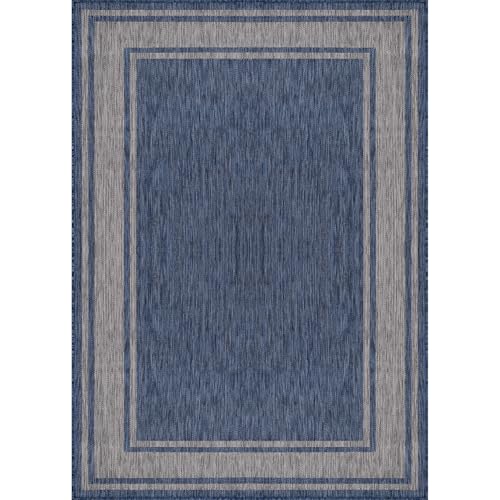 Large Outdoor Rug 9x12 Modern Bordered Area Rugs for Indoor and Outdoor Patio Deck Porch Garden Waterproof Weather Sun Resistant Washable Outside Carpet (108 Sq Ft)