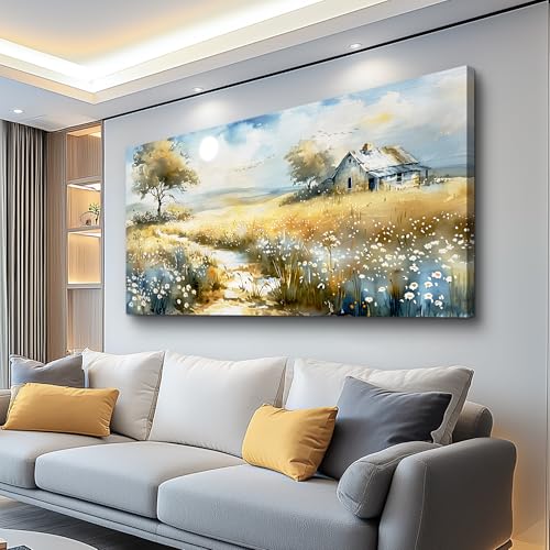Vintage Wildflower Field Landscape Painting Wall Art For Dining Room Kitchen Art Print Country Field Mural Wall Decoration For Farmhouse And Living Room Bedroom Home Decoration 20x40 In