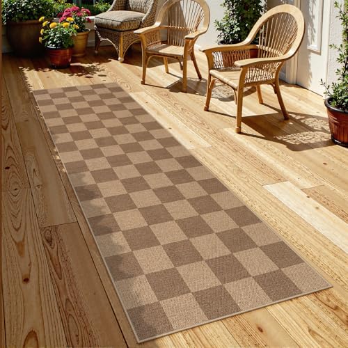 Checkered Easy Jute Kitchen Runner Rug