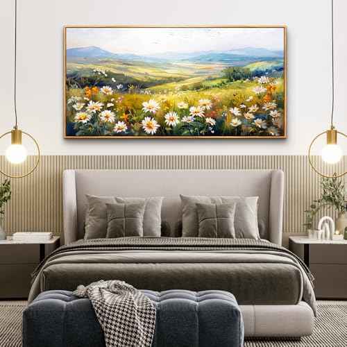 Wood Framed Canvas Wall Art For Living Room Large Wall Decor For Office Bedroom Decoration Pastoral Scenery Pictures Flower Painting Artwork Room Wall Mural Aesthetic Home Decor 30x60 In