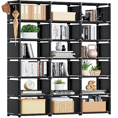 Bookcase, 18-Cube Extra Large Book Shelf, DIY Cube Storage Organizer for Bedroom, Living Room, Home Office - Black