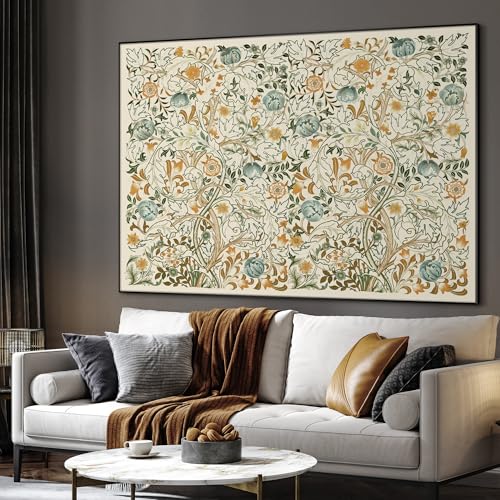 36"x46" Extra Large Framed Wall Art Vintage Botanical Floral with Golden and Teal Leaves