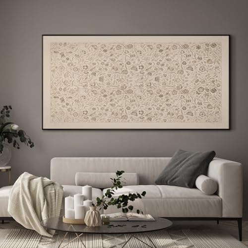 24"x46" Extra Large Framed Wall Art Vintage Botanical Sketch with Detailed Floral Pattern
