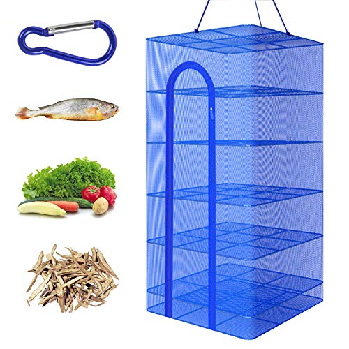 Hanging Drying Net Foldable Drying Rack Net Dryer 19.7"x19.7"x37.4" 6 Layer Folding Fish Mesh Collapsible Dry Net with Zippers for Fish Vegetables Drying Seeds Fruit Herb