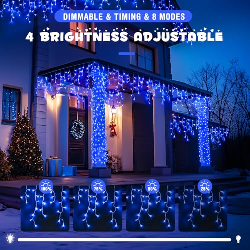800 LED Blue Icicle Christmas Lights Outdoor