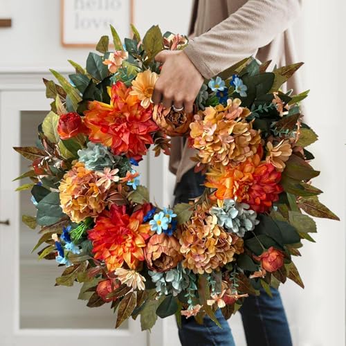 24 Inch Fall Hydrangea Peony Wreath Front Door Wreath