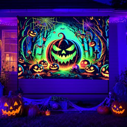 Halloween UV Tapestry Pumpkin Forest Neon Decor 78 x 59 Inch