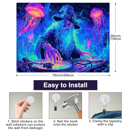 Blacklight Tapestry Wizard DJ Party Backdrop 78 x 59 Inch