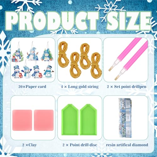 20 Pcs Christmas Diamond Art Ornaments Snowman Painting