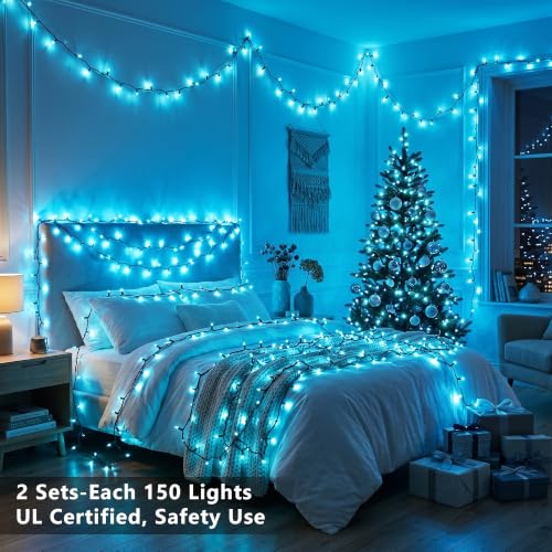 Teal Christmas Incandescent String Lights Outdoor 300 Count 69.6ft