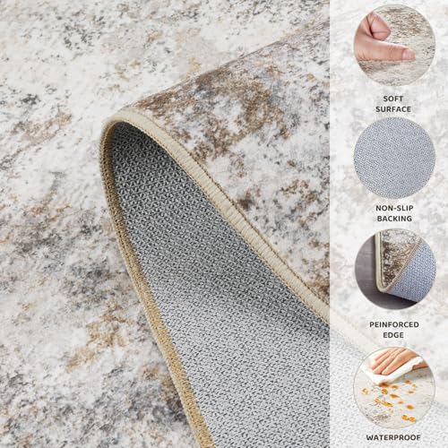 2x3 Entryway Area Rug Washable Neutral Brown Grey Small Carpet (6 Sq Ft)