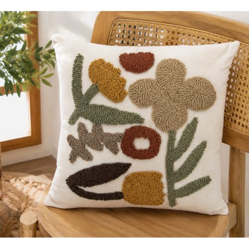 Boho Throw Pillow Covers 18x18 Tufted Fall Floral for Sofa Bed