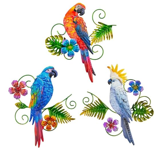 Metal Colorful Parrots Wall Art (3 Count)