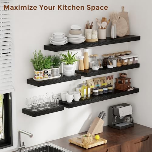 55 Inch Floating Shelves for Wall 8 Inch Deep Black Shelves Set of 2 (2 Count)