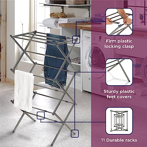 3 Tier Expandable Collapsing Foldable Laundry Rack for Air Drying Clothing