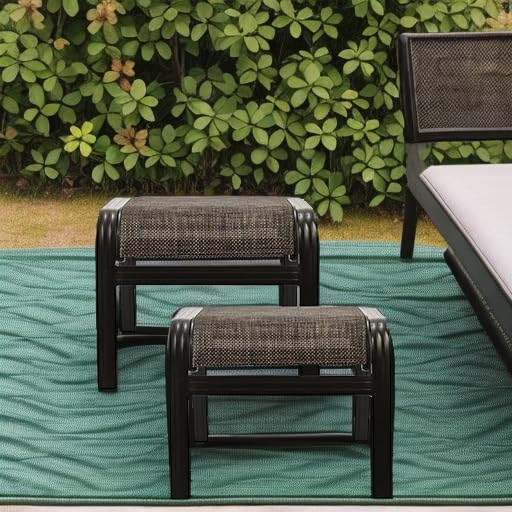 Outdoor Patio Foot Rest Ottoman Seat Textilene Portable Metal Footstool Portable Patio Chairs 2 Set Brown (2 Count)