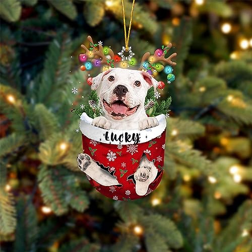 White Pitbulll Dog Christmas Ornament