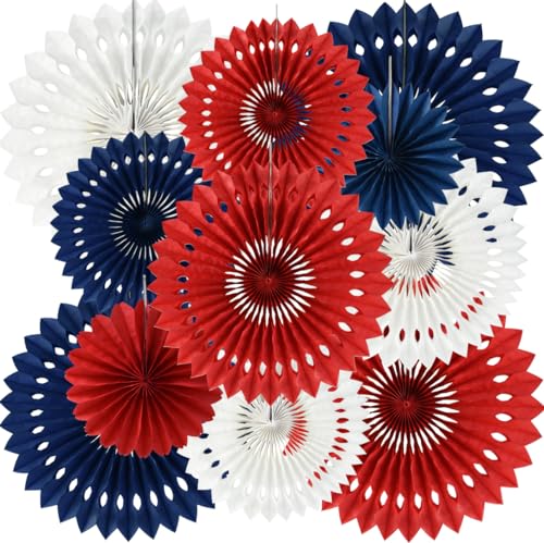 Honeycomb Round Paper Fans Red White Blue Hanging Party Decoration