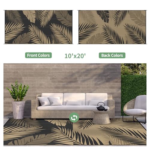 Outdoor Rug Waterproof Plastic Rugs 10'x20' for Camping Black Brown (200 Sq Ft)