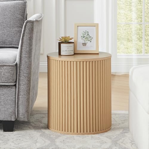 Fluted Round Side Table with Storage
