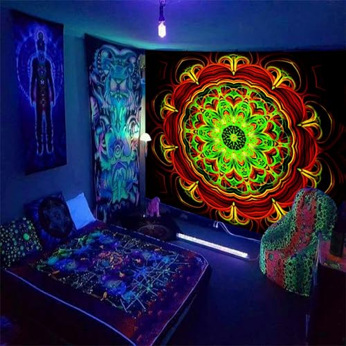 Blacklight Mandala Tapestry Wall Hanging