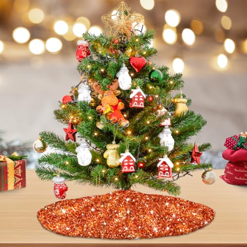 Orange Christmas Tree Skirt 21 Inch Sequined Mini Xmas Tree Mats High