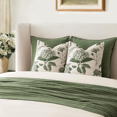 Set of 2 Linen Floral Throw Pillow Covers Neutral Vintage Print Decorative Cozy Cushion Covers Farmhouse Boho Home Decor for Sofa Chair Couch Bedroom Living Room