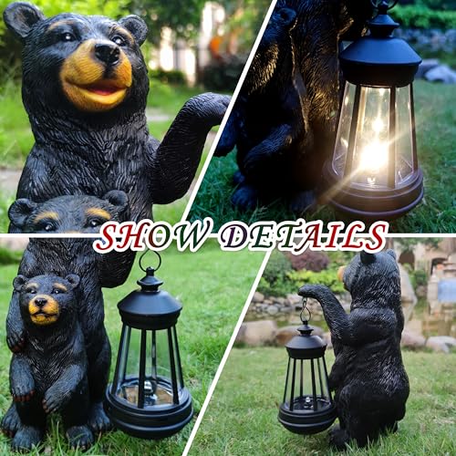 Black Bear Solar Lantern Garden Statues