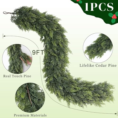 Lifelike Touch Artificial Christmas Cedar Garland for Mantle