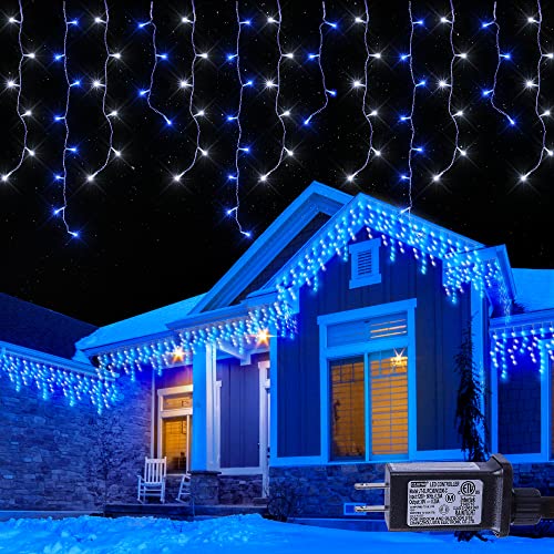 33FT 360 LED Blue White Christmas Icicle Lights
