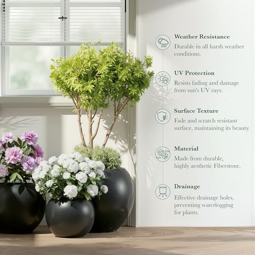 Fiberstone Large Round Planter for Indoor Outdoor Use