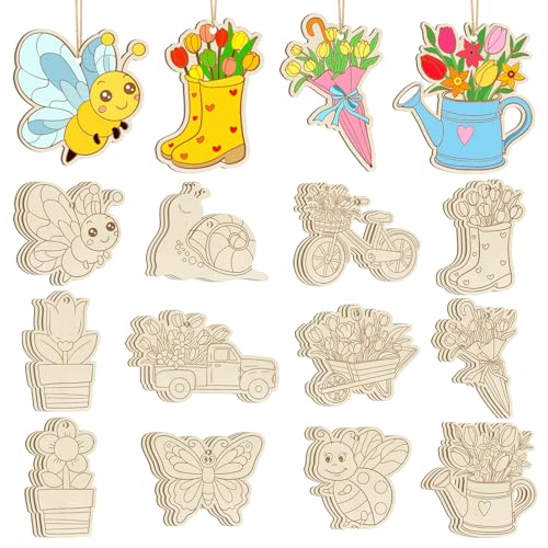 36 PCS Wooden Spring Ornaments to Paint (36 Count)