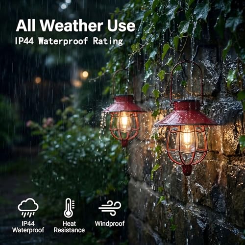 6 Pack Solar Lantern Hanging Waterproof Outdoor Metal Solar Lamp with Warm White Light Decorate for Yard Garden Pathway Patio Porch (6 Count)
