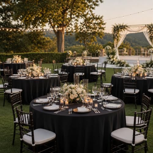 10 Pack 120 Inch Black Tablecloths for Round Tables (10 Count)