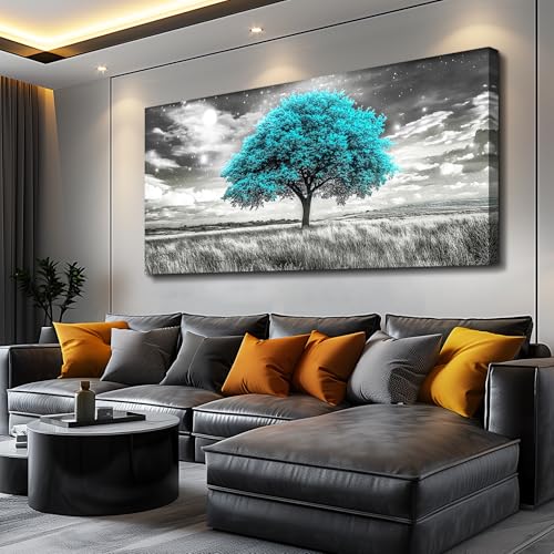 Blue Tree Wall Artist Decorated Painting Full Of Stars Black And White Oil Painting Modern Print Canvas Aesthetics Living Room Decoration Bedroom Bathroom Office Wall Decoration 24 X 48 In