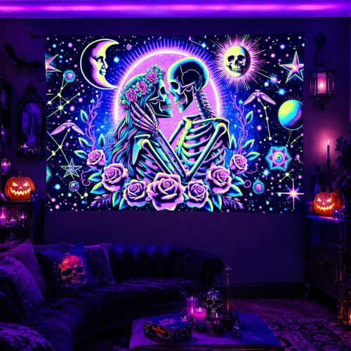 Blacklight Tapestry Skeleton Love Room Wall Art 78 x 59 Inch