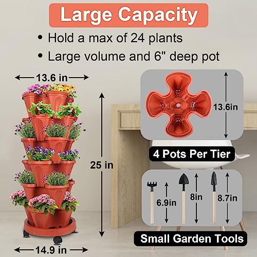Stackable Planters 6 Tier Vertical Garden Planting Tower Planters Strawberry (2 Count)