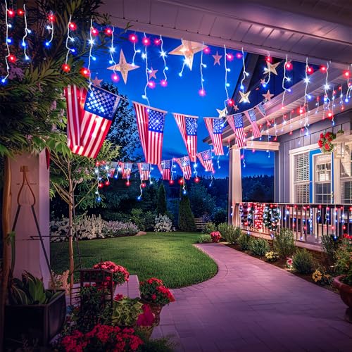 Icicle Lights for 4th of July Decor (38.8 Foot)