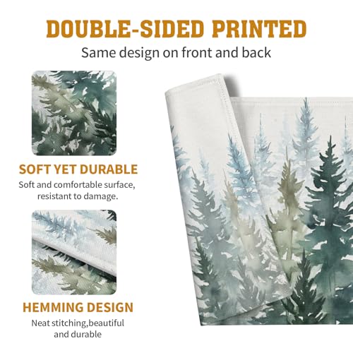 Watercolor Dark Green Tree Table Mats Set of 4 Rustic Nature Forest Pine Tree Placemats Seasonal Winter Holiday Place Mat Farmhouse Washable Linen Placemat for Dining Table Kitchen Christmas Decor (4 Count)