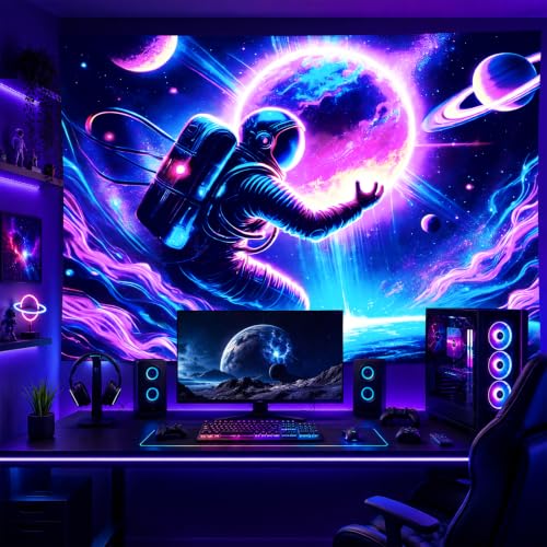Blacklight Tapestry Galaxy Astronaut Wall Hanging 78 x 59 Inch