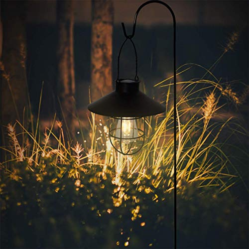 Solar Lantern Outdoor Hanging Light Metal Solar Lamp with Warm White Edison Bulb Design for Garden Yard Patio Proch Decor