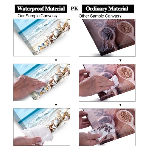 Romantic Beach Wall Art for Living Room Blue Shells Conch Vase Canvas Prints Modern Large Flower Bottle Bedroom Ocean Artwork Decor