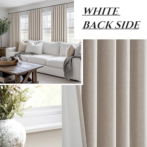 Grey Beige Linen Pinch Pleated Viral Thick Curtains Blackout & Drapes 84 Inch Length 2 Panels Set for Living Room (2 Count)
