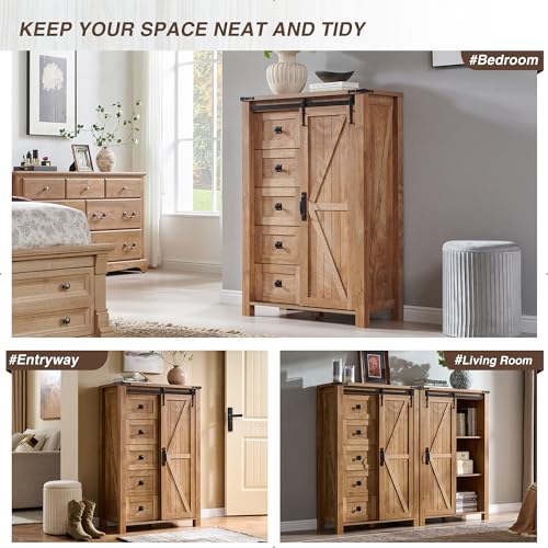 5 Drawers Dresser with Sliding Barn Doors