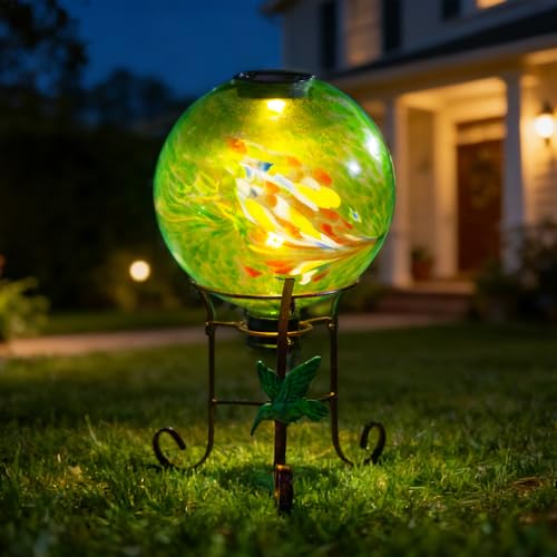 10 Inch Solar Glass Gazing Ball with 9.4" H Metal Stand