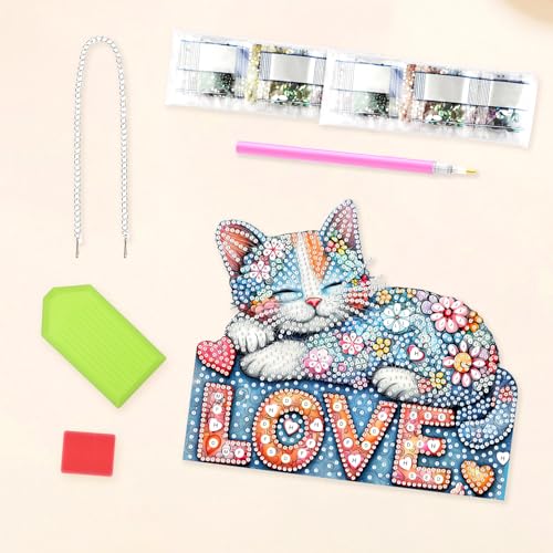 DIY Colorful Cat Diamond Painting Hanging Ornament