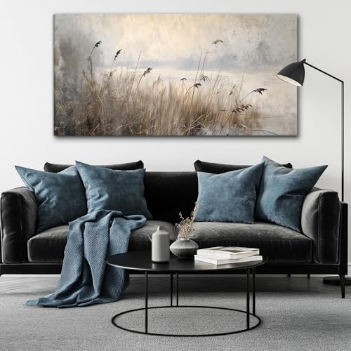 Vintage Meadow Wall Art for Living Room Reed Grass Canvas Painting Prints Large Retro Rustic Cottagecore Countryside Landscape Farmhouse Bedroom Artwork Home Decor