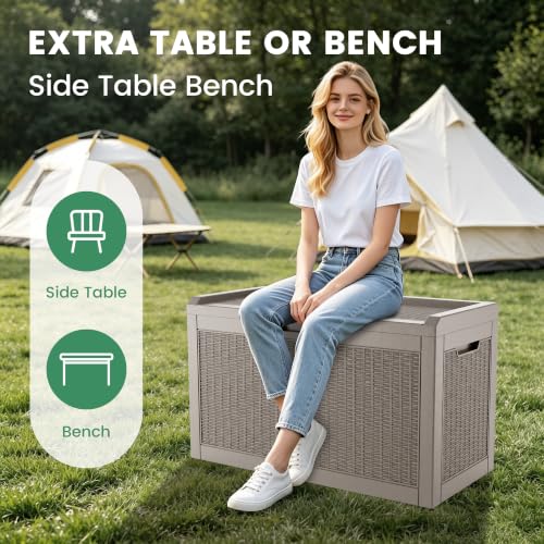 60 Gallon Outdoor Storage Box Waterproof Lockable Resin with Side Handles